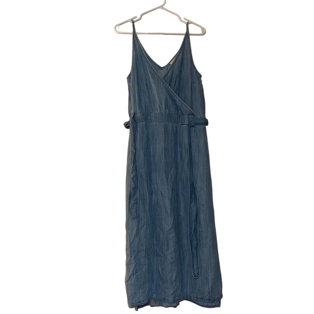 Bella Dahl Blue Tencel Chambray Wrap Midi Dress Sleeveless Medium
